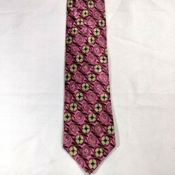 Ermenegildo Zegna abstract floral swirls pink and green 100% silk made in Italy - Picture 2 of 6